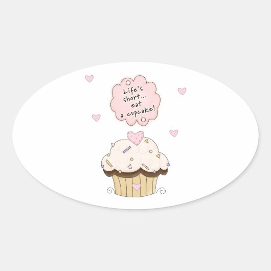 Sticker Ovale Mange Un Cupcake (Devant)