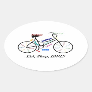 Sticker Ovale Mangez, dormez, FAITES DU VÉLO ! Mots de