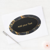 Sticker Ovale Marbre noir et gris avec accents or (Enveloppe)