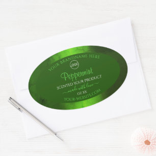 Sticker Ovale Marbre vert chatoyant Marbre moderne Logo Étiquett
