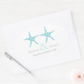 Sticker Ovale Mariage Blue Aqua Starfish Beach Enregistrer la da (Enveloppe)