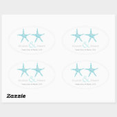 Sticker Ovale Mariage Blue Aqua Starfish Beach Enregistrer la da (Feuille)