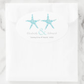 Sticker Ovale Mariage Blue Aqua Starfish Beach Enregistrer la da (Sac)