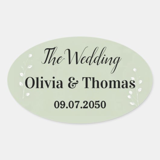 Sticker Ovale Mariage Botanique Vert Sauge (Devant)
