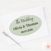 Sticker Ovale Mariage Botanique Vert Sauge (Enveloppe)