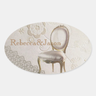 Sticker Ovale Mariage classique élégant dentelle paris vintage