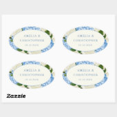 Sticker Ovale Mariage Classique Hydrangea Bleu Rose Blanche (Feuille)