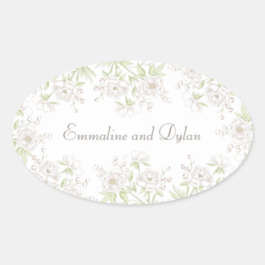 Sticker Ovale Mariage Classique Rose Blanche (Devant)