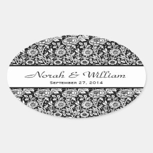 Sticker Ovale Mariage Damask noir et blanc Floral Damask
