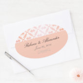 Sticker Ovale Mariage damassé rose et corail (Enveloppe)