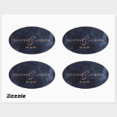 Sticker Ovale Mariage d'aquarelle bleu marine et Rose d'or (Feuille)