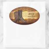 Sticker Ovale mariage de cowboy en détresse dans l'ouest (Sac)