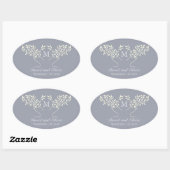 Sticker Ovale Mariage de monogramme gris Arbre de vie (Feuille)
