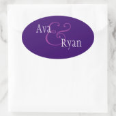 Sticker Ovale Mariage de sceau d'enveloppe moderne violet royal (Sac)