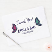 Sticker Ovale Mariage du couple papillon merci nom date (Enveloppe)
