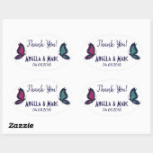 Sticker Ovale Mariage du couple papillon merci nom date (Feuille)
