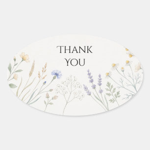 Sticker Ovale Mariage Fleur Sauvage Écossaise Merci