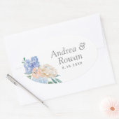Sticker Ovale Mariage floral bleu et rose (Enveloppe)