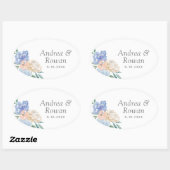 Sticker Ovale Mariage floral bleu et rose (Feuille)