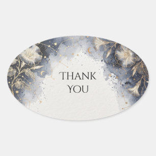 Sticker Ovale Mariage Floral Céleste Gris Bleu