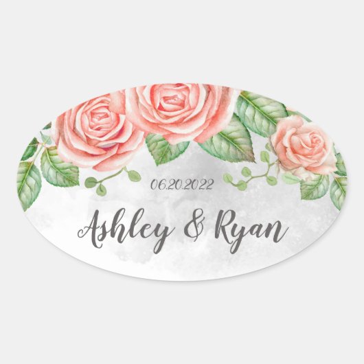Sticker Ovale Mariage floral rose pâle (Devant)