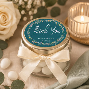 Sticker Ovale Mariage Floral Vert Bleu