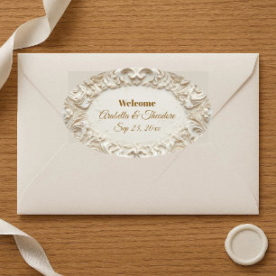 Sticker Ovale Mariage Luxueux Vintage Chic Baroque Ivoire Classi