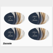 Sticker Ovale Mariage moderne bleu blanc et or (Feuille)