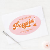 Sticker Ovale Mariage Popcorn Rose Orange Colorful Favoriser (Enveloppe)