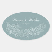 Sticker Ovale Mariage Régence Bleu Poussiéreux Ornement Classiqu (Devant)