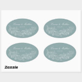 Sticker Ovale Mariage Régence Bleu Poussiéreux Ornement Classiqu (Feuille)