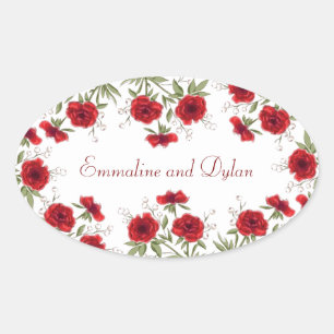 Sticker Ovale Mariage Romantique Rose Rouge