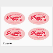 Sticker Ovale Mariage Rouge et Pink Popcorn Retro Faveur (Feuille)