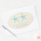 Sticker Ovale Mariage Turquoise Aqua Starfish Enregistrer la dat (Enveloppe)