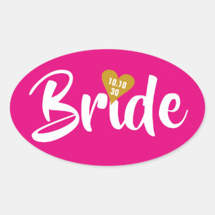 Sticker Ovale Mariée Date Cœur Personnalisé en Or