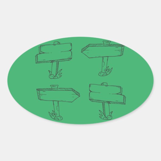 Sticker Ovale marque-chemin-dessin-étiquette-bois (Devant)