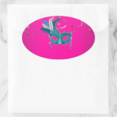 Sticker Ovale Mascarade rose chaud et bleu Turquoise (Sac)