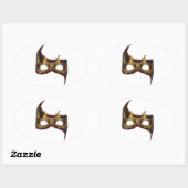 Sticker Ovale Masque vénitien : Or et Rose rouge (Feuille)