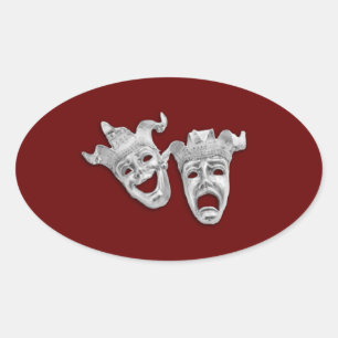 Sticker Ovale Masques de théâtre Maroon de conception