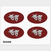 Sticker Ovale Masques de théâtre Maroon de conception (Feuille)