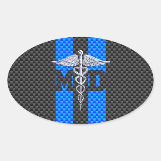 Sticker Ovale Médecin Médicale MD Caduceus Fibres de carbone ray (Devant)