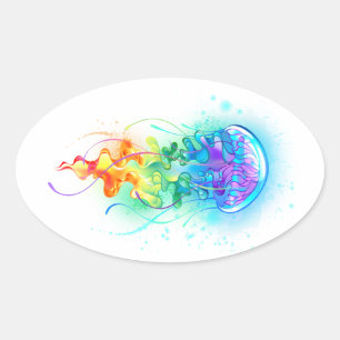 Sticker Ovale Méduse arc-en-ciel