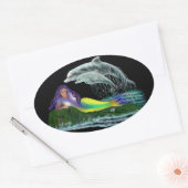 Sticker Ovale Meerjungfrau mit Delfinen (Enveloppe)