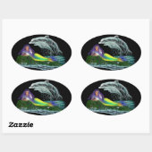 Sticker Ovale Meerjungfrau mit Delfinen (Feuille)