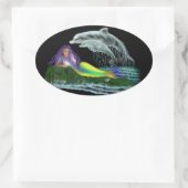 Sticker Ovale Meerjungfrau mit Delfinen (Sac)