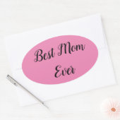Sticker Ovale Meilleure maman jamais texte rose (Enveloppe)