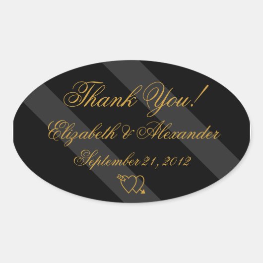 Sticker Ovale Merci de mariage élégant en or noir (Devant)