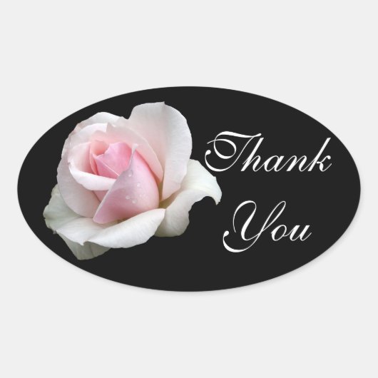 Sticker Ovale Merci floral rose Fleur rose Mariage noir (Devant)