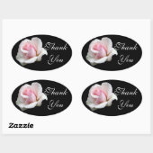 Sticker Ovale Merci floral rose Fleur rose Mariage noir (Feuille)