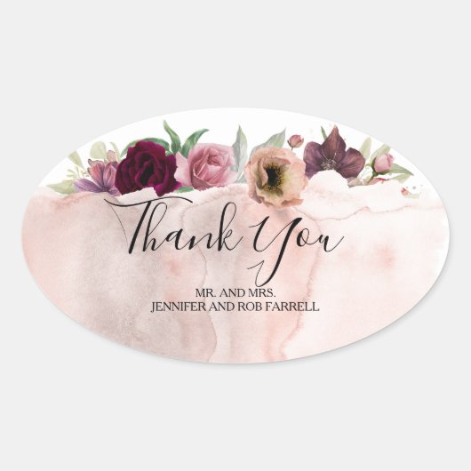 Sticker Ovale Merci mariage - Floral Vintage Automne (Devant)